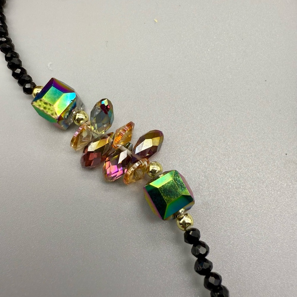 Layered Necklace Rhinestone Black Lavender Crystal Bead Hi-Lo Handmade Designer - Picture 10 of 10